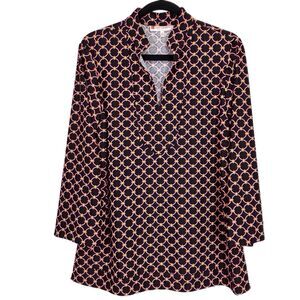 Jude Connally Jude Cloth Tunic V Neck Top Black Geometric Circle Link Size Large